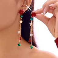 YX Christmas Bell Pearl Star Tassel Earrings Elegant Dangle Drop Earrings for Women Sparkling Xmas P