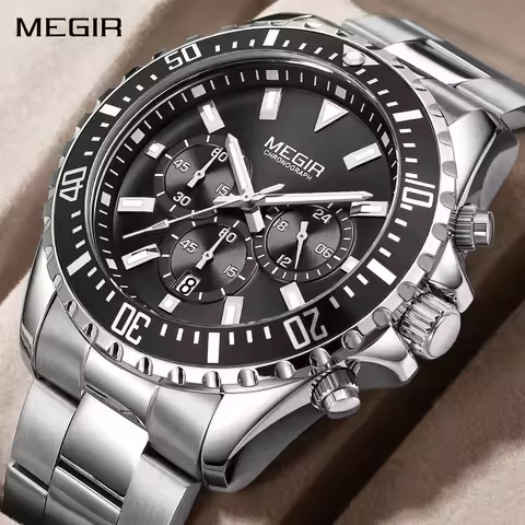 MEGIR Original Luxury Business Quartz Watch Men Stainless Steel Chronograph Military WristWatch Cloc