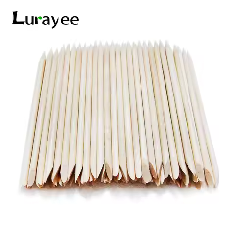 Lurayee Nail Cuticle Pusher Orange Wood Sticks Nail Manicures Remover Wooden Design Nail Gel Polish 