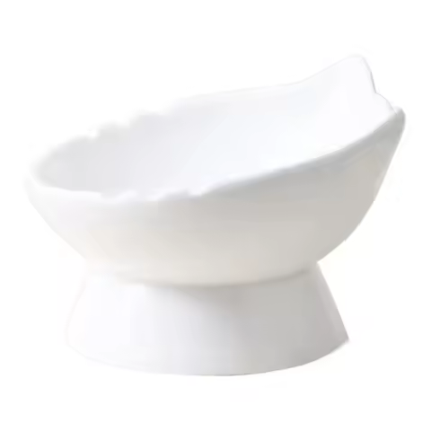 Large Capacity Ceramic Cat Bowl Oblique Design with Neck Protection White Slanted Food/Rice Bowl for