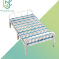 WOOD Folding Bed Single Bed with Blue Stripe Mattress Katil Lipat Besi Foldable Bed折疊床