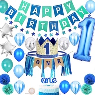 One Year Old Skirt Pull Flag Blue Green Birthday Dining Chair one Paper Flower Style Set Starry Sky 