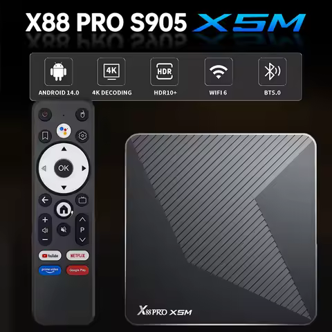 X88 PRO X5M Android 14.0 Smart TV Box Amlogic S905X5M 4K 1000M 2.4G 5G Wifi6 BT5.0 Voice Remote Medi