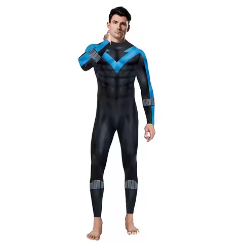 Superhero Nightwing Men Cosplay Zentai Bodysuit Dick Grayson Jumpsuit Costume Halloween Party Cospla