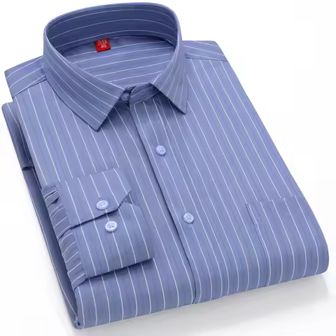 Plus 7XL 6XL 5XL Business Shirts For Men Autumn Long Sleeve Causal Soft Anti-Wrinkle Stripe Checked 