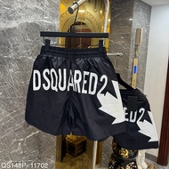 Dsq Men's Wind Shorts Black Printed with White Maple Leaf Pattern Dsquared2 Back Butt for Street Boy