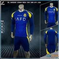 Bộ Đồ Bóng Đá Al Nassr Xanh Đen Tay Dài 2025 - Áo Đá Bóng Thun Lạnh Mát Mẻ