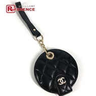 CHANEL 2895**** Round Name Tag Logo CC Coco Mark Matelasse Quilted Keychain