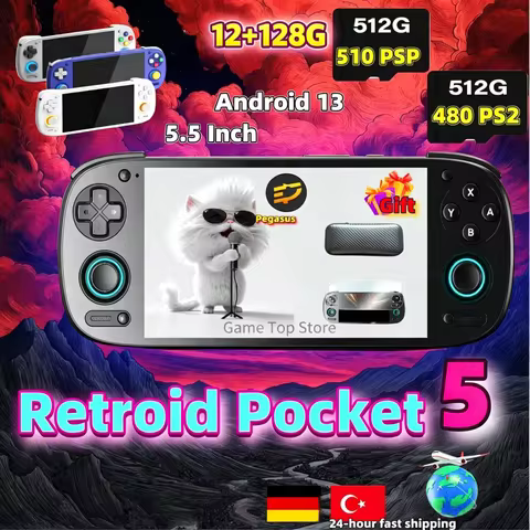 Retroid Pocket 5 Handheld Game Console Video Player Retro Android 13 RP5 5.5 Inch OLED Touch Screen 