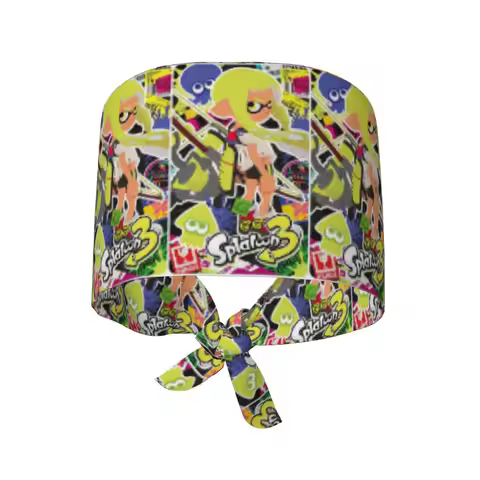 Cartoon Popular Splatoon 3 Game Scrub Hat Doctor Working Surgical Cap Unisex Adjustable Nursing Caps
