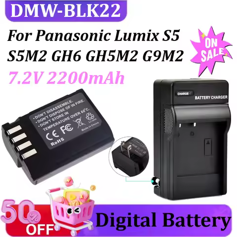 7.2V 2200mAh DMW-BLK22 Replacement Battery for Panasonic Lumix S5 S5M2 GH6 GH5M2 G9M2 Camera Digital