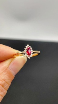 侯爵夫人紅寶石彩色剛玉馬眼切割天然鑽石18k戒指紅寶石戒指