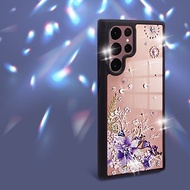Samsung Galaxy S22全系列 軍規防摔鏡面水晶彩鑽手機殼-祕密花園