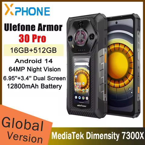 Ulefone Armor 30 Pro 5G Rugged Phone Android 14 Smartphone 6.9" Dual Screen 16GB+512GB MediaTek Dime