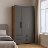Furniture Direct ROME 3 pintu almari baju kayu 3 Door 2 Drawers Wardrobe-Walnut+Grey