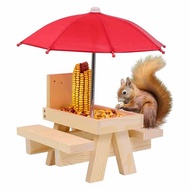 Squirrel Feeder Picnic Table with UmbrellaWooden Squirrel Feeders for OutsideCute Chipmunk Feeder+So