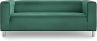 MASTERS OF COVERS Snug Fit Classic Velvet Klippan Loveseat Slipcover for The IKEA 2 Seater Klippan Loveseat Sofa Cover Replacement (Green, Velvet)