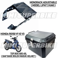 HONDA RS150 RS V1 V2 V3 MONORACK LIPAT ADJUSTABLE 3 KAKI TOP BOX ABS 45L 45 L RACK CARRIER ALLOY ALU