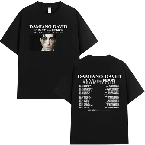 Singer DAMIANO DAVID FUNNY Little FEARS Album Tour 2025 Graphic T Shirt Men Women Cotton Tees Hip-ho