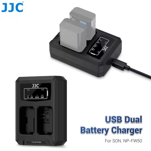JJC NP-FW50 Dual Battery Charger for Sony ZV-E10 A6500 A6400 A6300 A6100 A6000 A7S A7RII A7R A7II A7