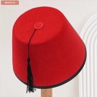 OKHALLO Fez Cap, Felt Red Color Tarboosh Fez Hat, Traditional Breathable Round Moroccan Hat Universa