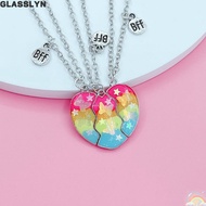 GLASSLYN 3Pcs BFF Necklaces, Friendship Jewelry Alloy Matching Heart Pendant Necklace, Cute Friendsh