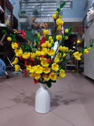 Thành phẩm chậu hoa mai đào kẽm nhung chưng Tết sai trung