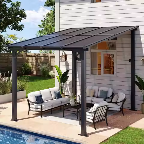 Aoxun 8’x10’ Gazebo, Wall Mounted Gazebos Pergola on Clearance, Outdoor Patio, Large Wall-Mounted He