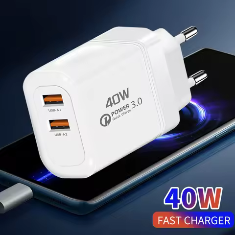 40W USB Charger Dual Ports QC 3.0 Fast Charging Adapter Mobile Phone High Speed Charging Wall Adapte