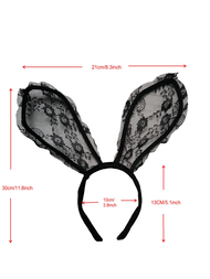 兔耳蕾絲頭箍,髮夾,彈性髮帶,派對和跳舞的性感頭飾,柔軟的兔子頭箍適用於復活節服裝,黑色蕾絲設計,配襯蕾絲手套和口罩