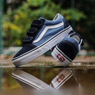 Sepatu Vans Old Skool Velcro Navy White EVB Vietnam Best Seller