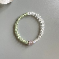 粉晶、藍月光、葡萄石、白阿塞。純銀。原創設計。水晶手鍊。