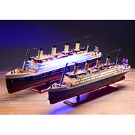 Model Titanic Kraf Hiasan Hiasan Kapal Kabinet Wain dengan Lampu Kapal Steamship Kapal Kayu Perahu L