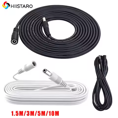 1.5m/3m/5m/10m 12V DC Power Cable, 5.5mm x 2.1mm DC5521 Male to Female Extension Cable 18AWG for CCT
