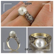 GESH White Pearl Ring  Carved Wedding Jewelry