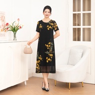 LYBEE LV974 designed middle-aged straight dress given to mother in airy cotton for going to the beac