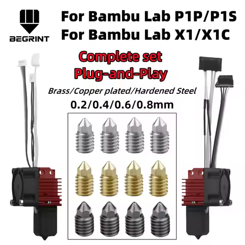 Complete Hotend Assembly Hotend For Bambu Lab X1 X1C P1P P1S with Fan Upgrade 2.0 with Nozzle Comple