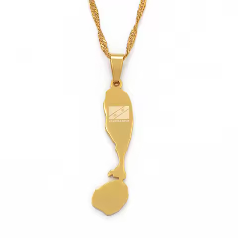 Anniyo 3.6CM Stainless Steel ST.KITTS & NEVIA Map Flag Pendant Necklaces Saint Kitts and Nevis Jewel