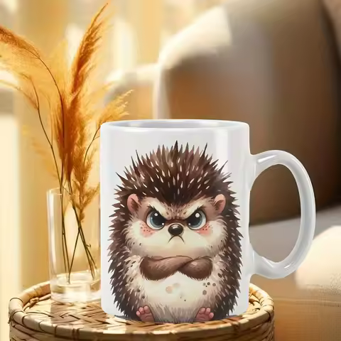 Cute Hedgehog Ceramic Mug - Adorable Grumpy Design, Perfect for Coffee and Tea Lovers, Unique Gift I