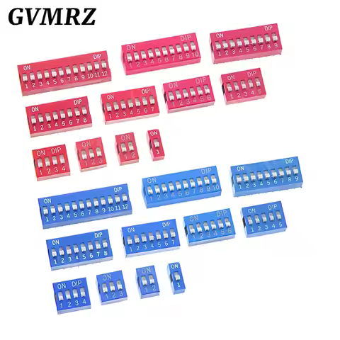 10PCS 2.54mm DIP Switch Red Blue 1 2 3 4 5 6 7 8 9 10 12 PIN PCB Mounted Toggle Code Switch ON OFF S