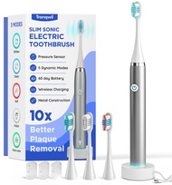 Tranqwil Slimsonic Electric Toothbrush - Vibration Plate Brushhead, 42,000 VPM Motor, 60 Day Charge,
