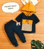 Setelan Anak Laki - Laki / Baju Bayi Laki- Laki Model Hoodie Lengan Pendek  Celana Panjang Ada Kanto