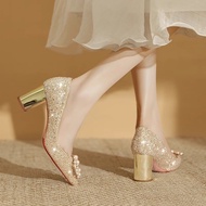 高跟鞋 wedges heels tertutup 高跟鞋 2024 新款 Women's 2025 Wedding Crystal Mid-Heels | Comfortable High Heel