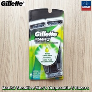 Gillette® Mach3 Sensitive Mens Disposable 6 Razors ยิลเลตต์ มัคทรี มีดโกน สำหรับผิวแพ้ง่าย แพ็ค 6 ด้
