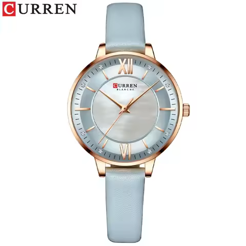 CURREN Branded Women's Watches 2021 Lux Elegant Ladies Wristwatch with Leather Bracelet Royal Blue G