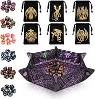 Byhoo DND Rotating Dragon Eye Dice Set, 7 Pieces, Green Polyhedral Dice with Dragon Eye Includes D20