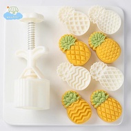 [LI] Fruit Pine Shape Pastry Mold,Including 1 Mold And 2 Stamps,DIY Hand Press Moon Cake Stamps,Mung