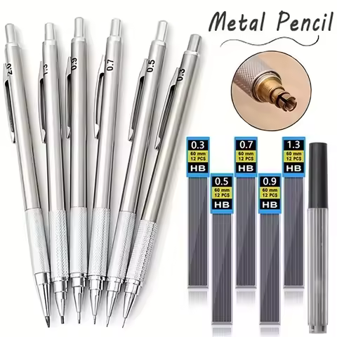 Full Metal Mechanical Pencil Set 0.3mm 0.5mm 0.7mm 0.9mm 1.3mm 2.0mm HB Automatic Pencil For Art Dra