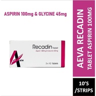 AEVA RECADIN TABLET ASPIRIN 100mg & GLYCINE 45mg 1 strips 10's