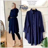 fisa long tunik | atasan polos panjang - navy all size